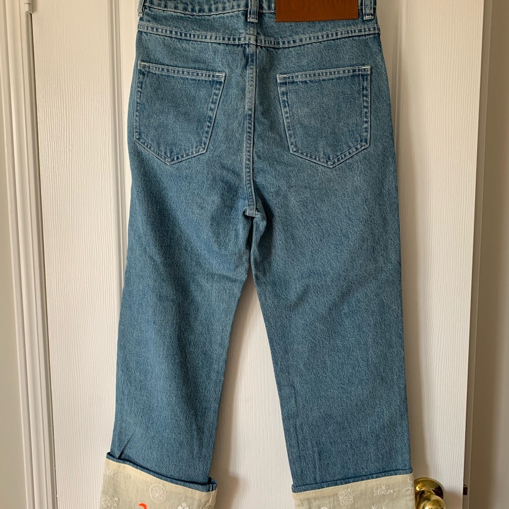 LOEWE Blue Denim Women’s Jeans with Embroidered Cuffs - Picture 4 of 16
